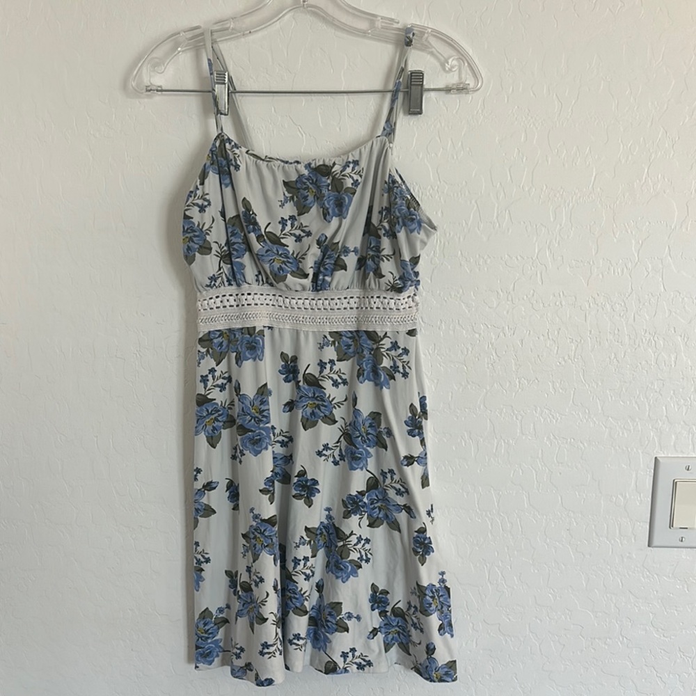 Floral Blue White Dress women’s large Derek heart sleeveless‎ mini lace multi